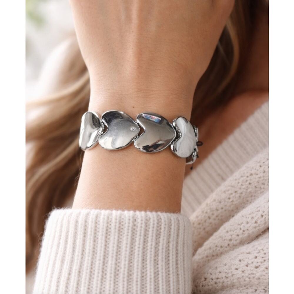 Open Edit Silver Heart Stretch Bracelet New